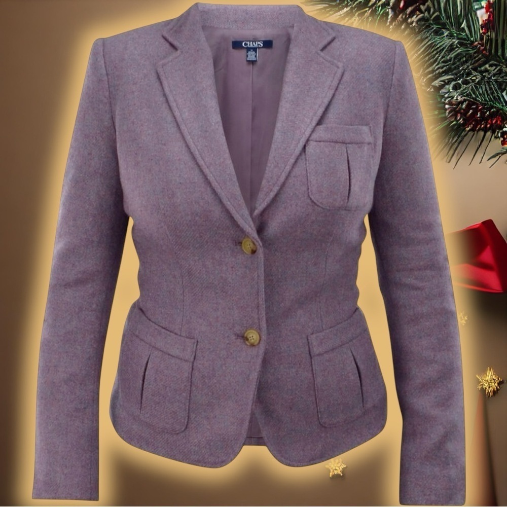 NWOT Chaps Women’s Wool-Blend Two-Button Pocketed Blazer in Purple Size 12